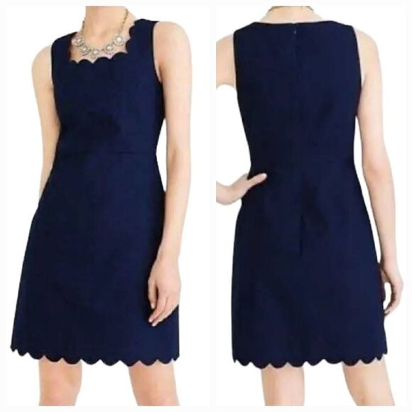 J.Crew Scalloped Basketweave Navy Blue Sleeveless Tank Dress Fit & Flare Size 8 - Picture 11 of 12